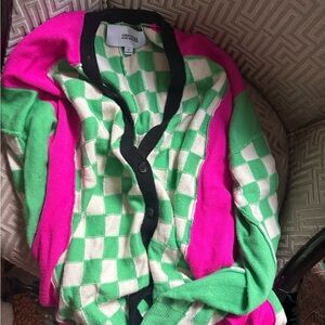 Christopher John Rogers Pink and Green Checkered Cardigan